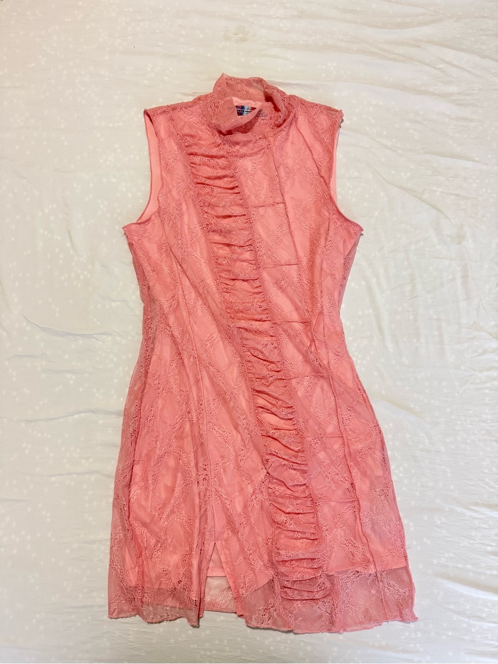 Urban Outfitters Coral Lace Ruffle High-Neck Mini Dress